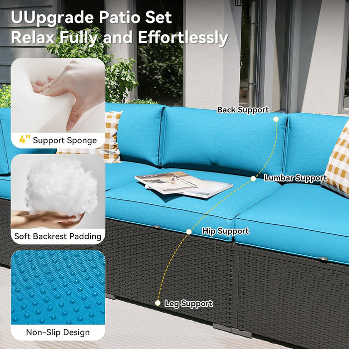 Patio Furniture Set, 7 Piece Outdoor Sectional Sofas with Waterproof Cover, Wicker Rattan Outdoor Furniture Patio Conversation Set for Backyard, Garden Peacock Blue