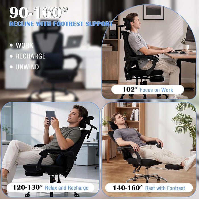 Ergonomic Office Chair with Footrest, 90-160° Recline Computer Desk Chair