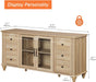 Farmhouse Buffet Cabinet with Glass Door, Wooden Sideboard, Oak, 58” | Wood Kitchen Storage Cabinet with Adjustable Shelf, Coffee Bar Table with Solid Wood Leg, Accent Cabinet for Dining Room