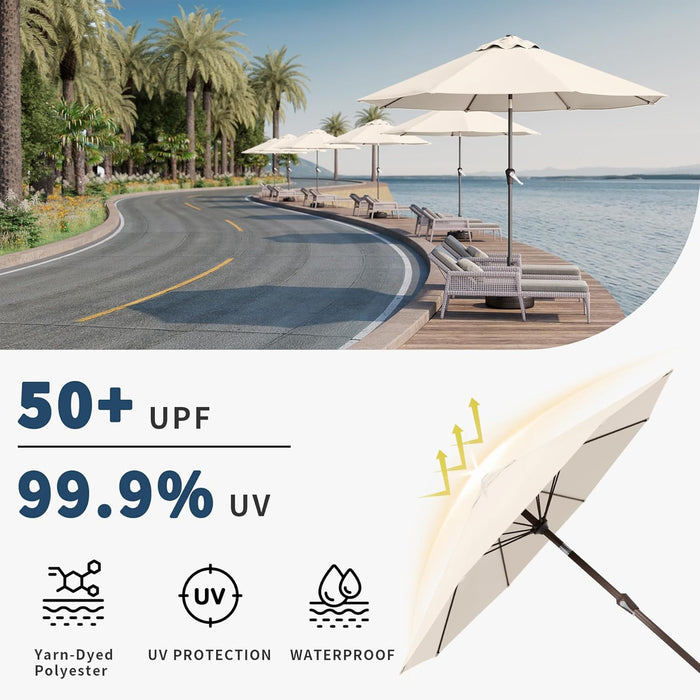 9FT Patio Umbrella Outdoor Table Umbrella W/Push Button Tilt and Crank, 8 Sturdy Ribs, UV Resistant Waterproof Market Umbrella for Pool, Deck, Backyard, Garden, Creamy White