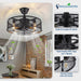 DLLT Caged Ceiling Fan with Light: 20" Farmhouse Fandelier with Lights and Remote & APP - Black Rustic Semi Flush Mount Bladeless Ceiling Fans Enclosed Fan for Bedroon Kitchen Living Dining Room