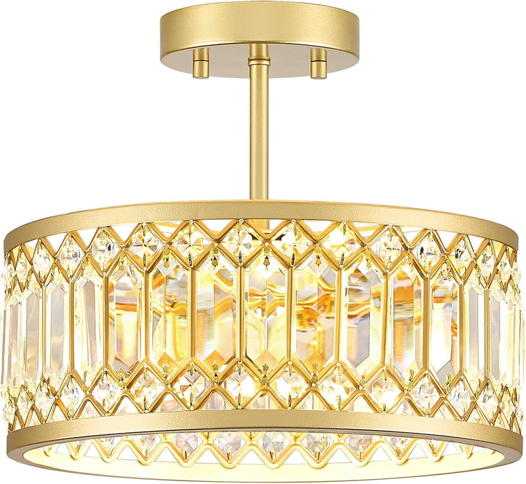Crystal Ceiling Light 12Inch Gold Chandelier Fixture