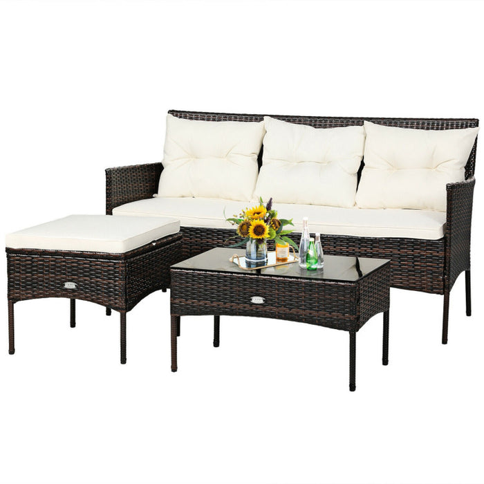 3 Pieces Patio Furniture Sectional Set with 5 Cozy Cushions