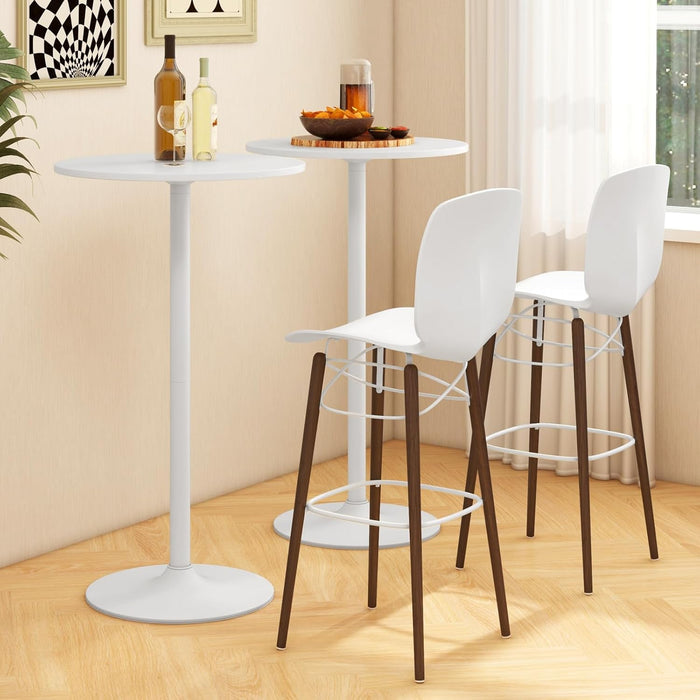 round Bistro Table, Height Adjustable Bar Height Cocktail Table, High Top Pub Table Snack Table with Heavy-Duty Metal Base for Home Bar, Dining Room, Restaurant, White