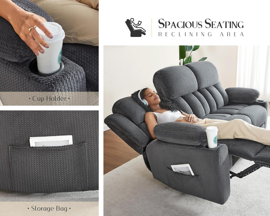 85" Manual Reclining Sofa, 3 Seater Recliner Couch with Dual Wingback Recliners & Cup Holders, Comfy Oversized Living Room Sofa, Grey