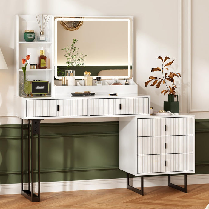 Premium White Vanity Desk With Illuminating Mirror