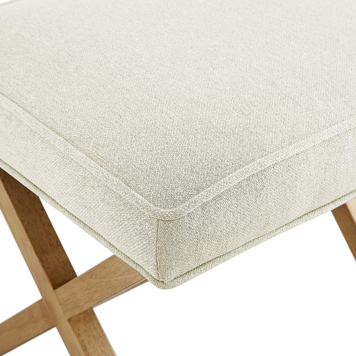 Small Ottoman Foot Rest, Mid-Century Modern X Square Polyester Foot Stool, Linen, Ivory White, 18"D X 19.8"W X 18.3"H