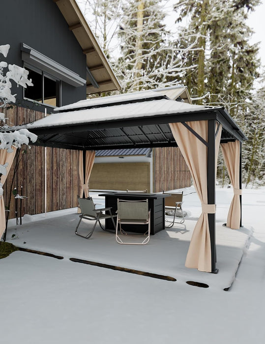 10X12 Ft Hardtop Gazebos with Heavy Duty Double Roof, Nettings and Curtains Galvanized Steel Outdoor Gazebos for Patio, Backyard, Deck, Lawn
