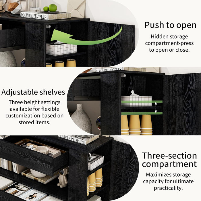 TV Stand for 65 Inch with 2 Large Drawers & Hidden Storage Cabinets, Modern Farmhouse Entertainment Center Television Stands for Living Room Bedroom, Black