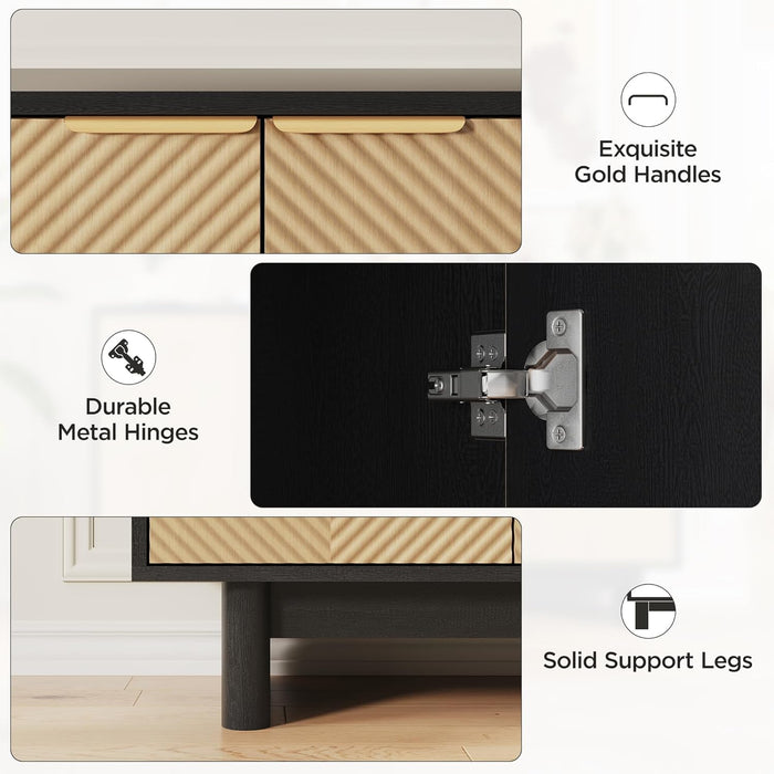 Natural Fluted Cabinet With Adjustable Shelves Storage