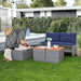 Patio Day Bed Outdoor Daybed Set Multifunctional Rattan Lounge Bed with 2 Side Tables for Backyard Porch Poolside Lawn Beach (Navy Blue)