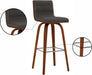 Vienna Mid-Century Modern 30" Bar Height Barstool Faux Leather Wood Finish, Grey/Walnut