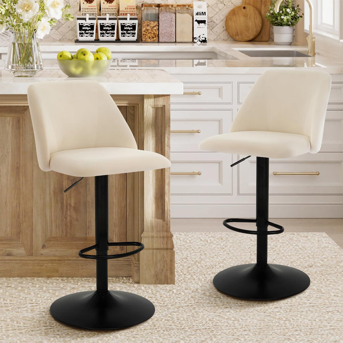Bar Stools Set of 4, Modern Swivel Bar Chairs, Adjustable Upholstered Barstools Counter Height with Full Backrest for Bar, Dining Room, Kitchen Island, Beige