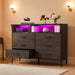 Dresser for Bedroom, 6 Drawer Dresser, Fabric Vertical Storage Tower with Fabric Bins with Open Shelves LED Light and Charging Station, Chest of Drawers for Closet Chests Organizer, Living Room, Grey
