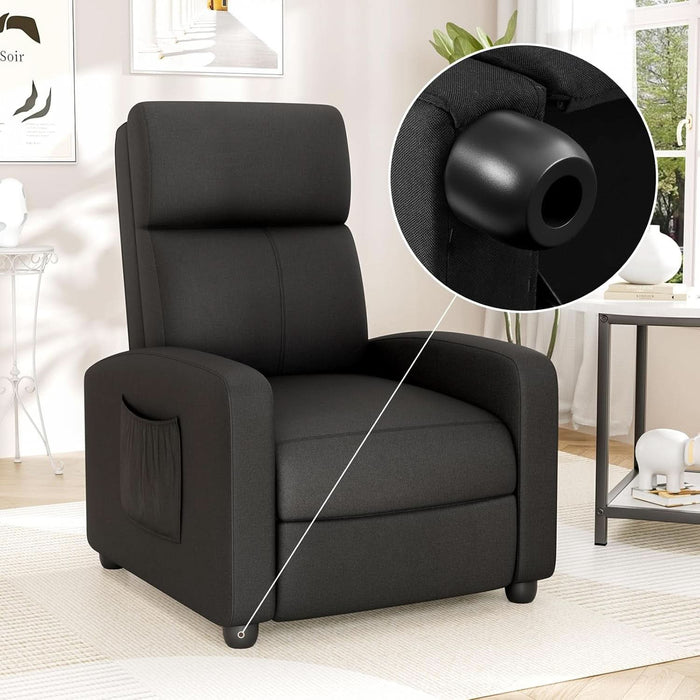 Recliner Chair for Adults, Reclining Sofa with Side Pocket, Linen Fabric Recliner Sofa with Adjustable Backrest and Footrest, Modern Home Theater Seating for Living Room, Bedroom