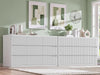 White 9 Drawers Dresser for Bedroom, 57" Wide Modern Fluted Chest of Drawers with Curved Profile, Handleless, Vertical Dressers for Bedroom, Living Room, Hallway