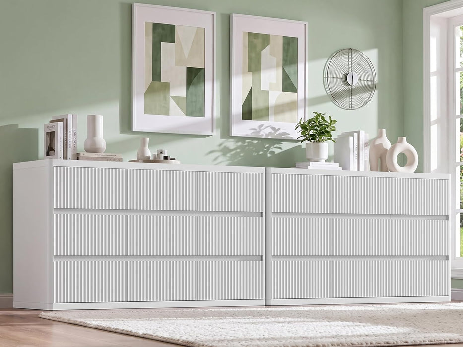 White 9 Drawers Dresser for Bedroom, 57" Wide Modern Fluted Chest of Drawers with Curved Profile, Handleless, Vertical Dressers for Bedroom, Living Room, Hallway