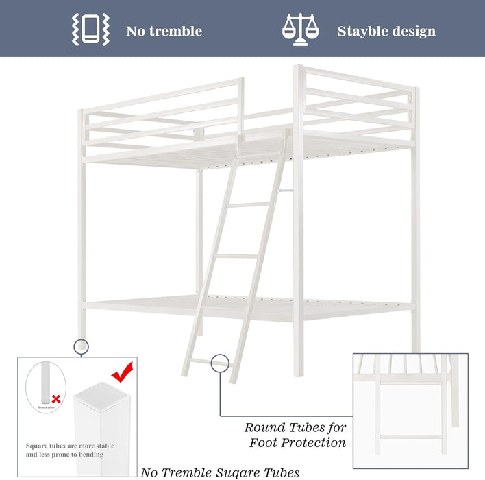 Metal Bunk Bed Twin over Twin Size for Junior & Adults with Ladder and Heavy Duty Guardrail, Small Space Saving Design for Bedroom Kid Room and Dorm, White