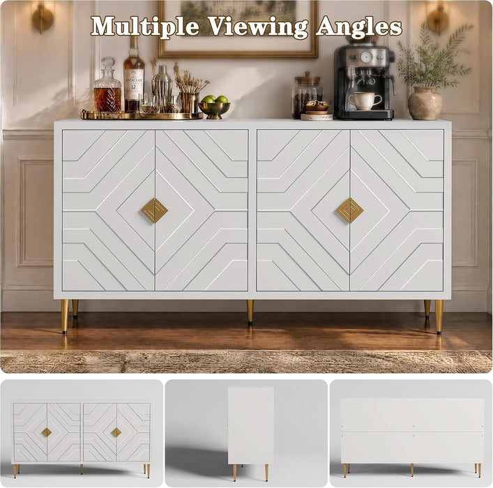 58'' Modern Sideboard Buffet Storage Cabinet with 4 Doors, White