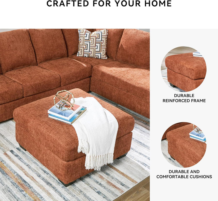 Aviemore Casual Square Oversized Accent Ottoman for Living Room, Orange