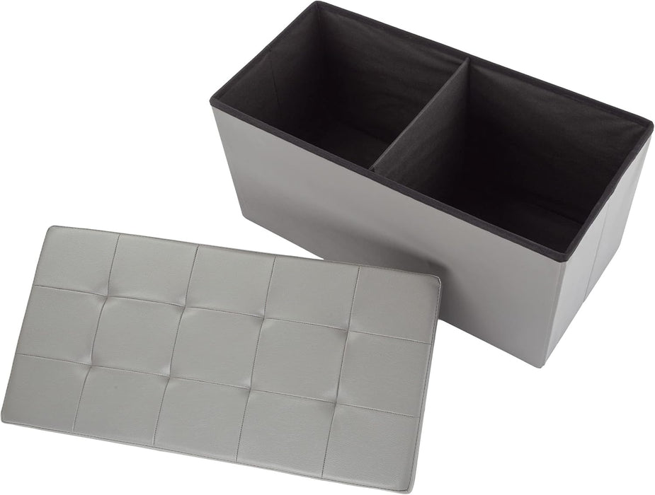 Storage Ottoman - 30-Inch Folding Faux Leather Footrest, Linen Chest, or Bench with Removable Divider for Living Room or Bedroom by  (Gray)