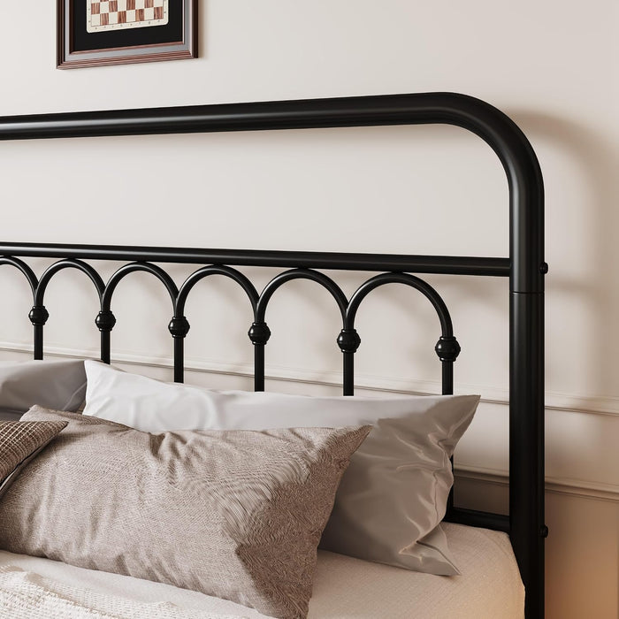 Queen Size Metal Platform Bed Frame with Headboard, Black