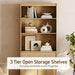 Modern 72" Tall Bookshelf with Doors, Drawers & Adjustable Shelves, Library Bookcase with Storage Cabinet and Open Shelving, Wood Bookcase for Home Office, Living Room, Oak, 1 PC