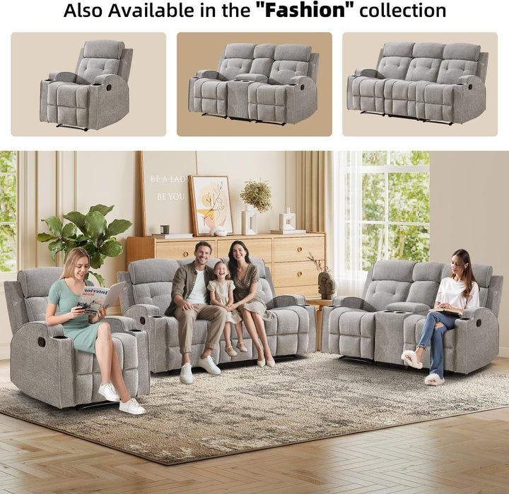 CAMMOV 67" Manual Loveseat Recliner Sofa, Wall-Hugger 2 Seat Reclining Loveseat Couches with 2 Concealed Cup Holders, Hidden Storage, Chenille Fabric Reclinable Sofa for Living Room, Light Grey