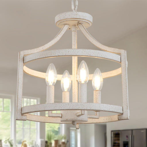 Antique White Farmhouse Chandelier 4 Light Distressed