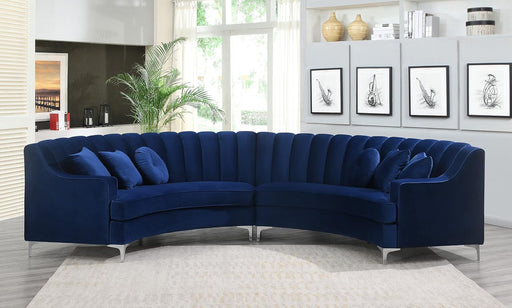 Velvet Curved Sectional Round-Shaped Couch for Living Room Standard Sofa, 142", Blue