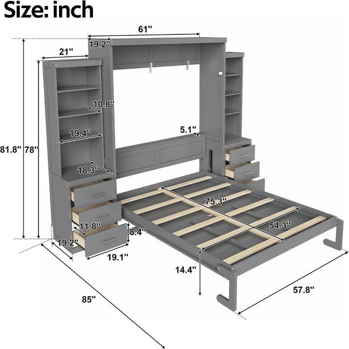 Gray Murphy Cabinet Bed Space Saving StorageDrawers