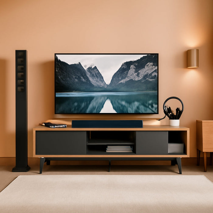 70 Inch Mid Century Modern TV Stand for 75 Inch Tvs, Low Profile Entertainment Center with Storage, Cord Management for Living Room, Gray Wash