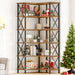 Corner Bookshelf, 6-Tier L-Shaped Bookcase, Industrial Open Display Shelf Tall Storage Organizer, Vertical Storage Rack, for Living Room, Home Office, Rustic Brown and Black BF61SJ01