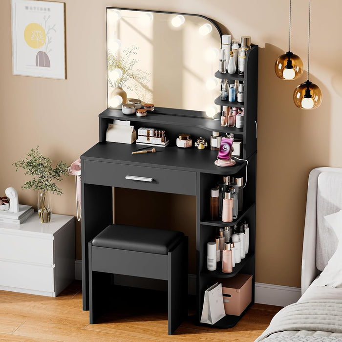 Black 26Inch Vanity Desk With Illumination LEDLighting
