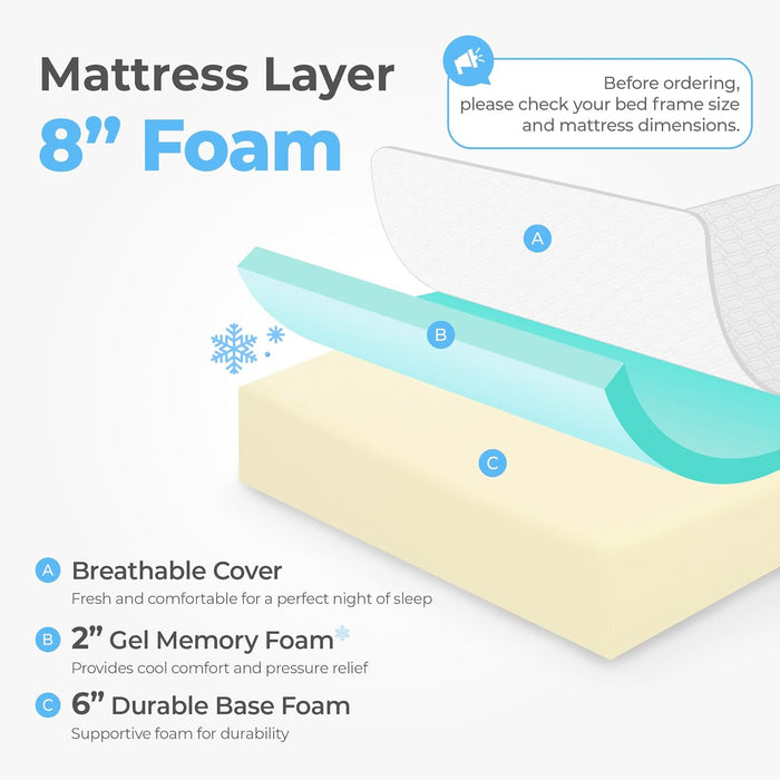 8 Inch Twin Cooling Gel Memory Foam Mattress Medium Firm Certipur-Us Certified Mattress in a Box Enhanced Pressure Relief Removable Soft Cover No Fiberglass (Twin, 8 In)