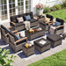 10 Pieces Patio Furniture Sets,Wicker Patio Conversation Sets with 4 Wood Armrests Swivel Glide Chairs, 2 Ottoman, 3-Seat Sofa and Coffee Table (Black)