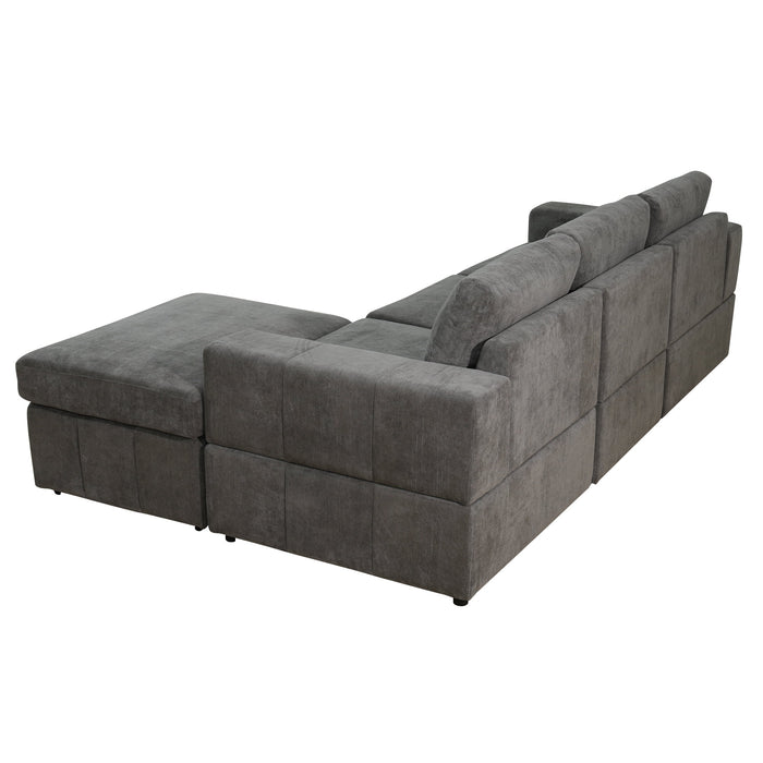 132" Oversized Sectional Sofa, 4 Seater Couch with Ottoman for Living Room, Microfiber, Gray