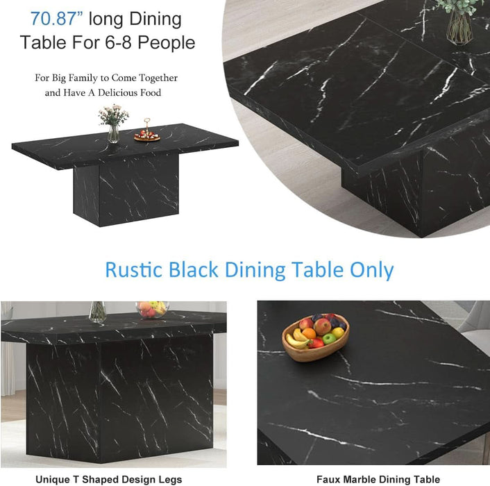 71" Black Faux Marble Dining Table for 6-8, Rectangle Dining Room Table