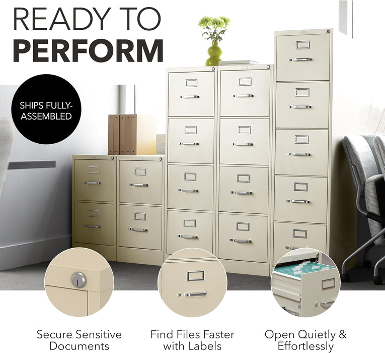 5 Drawer Vertical File Cabinet with Lock, Metal Filing Cabinets with 5 Drawer Letter File for Offices, Hanging Files, and Vertical Letters, 26.5" Deep, Putty