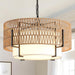 Boho Rattan Chandelier, 19.7" Rattan Pendant Light with Fabric Shade, 4-Light Farmhouse Ceiling Light Fixture Chandelier for Dining Room, Living Room, Bedroom, Kitchen Island, Foyer, Hallway