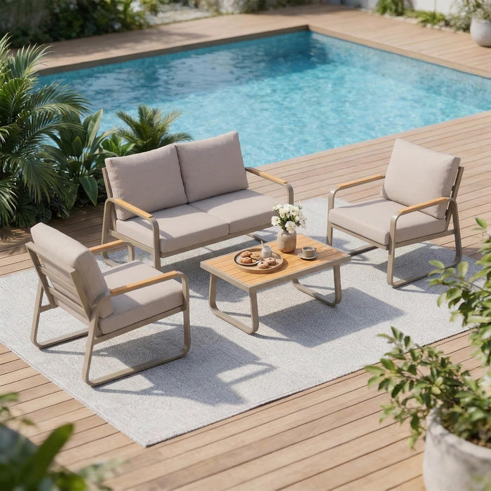 4 Piece Patio Furniture Set Outdoor Conversation Set Brown