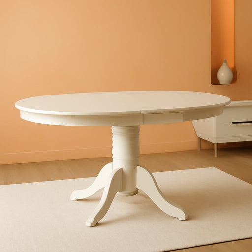 AVT-LWH-TP Avon Dining Room Table - an Oval Kitchen Table Top with Butterfly Leaf & Pedestal Base, 42X60 Inch, Linen White