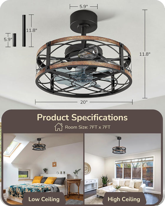 20 Inch Fandelier Caged Ceiling Fans with Lights and Remote