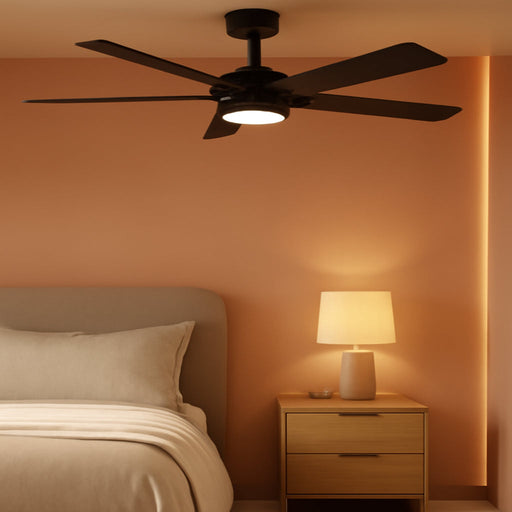 52 Inch Black Ceiling Fan with Light and Remote Control,Dimmable 3 Color Temperatures LED Ceiling Fan,6 Speeds Reversible DC Motor,5 Blades Modern Ceiling Fans for Indoor or Covered Outdoor