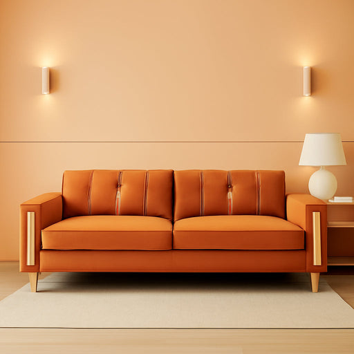 2-Piece Loveseat Couch Set for Living Room, 86" Orange Velvet Sofa Couch with 4 Pillows & Gold Metal Legs, Modern Upholstered Sofa Set Love Seat Sectional Couches for Apartment Home Office