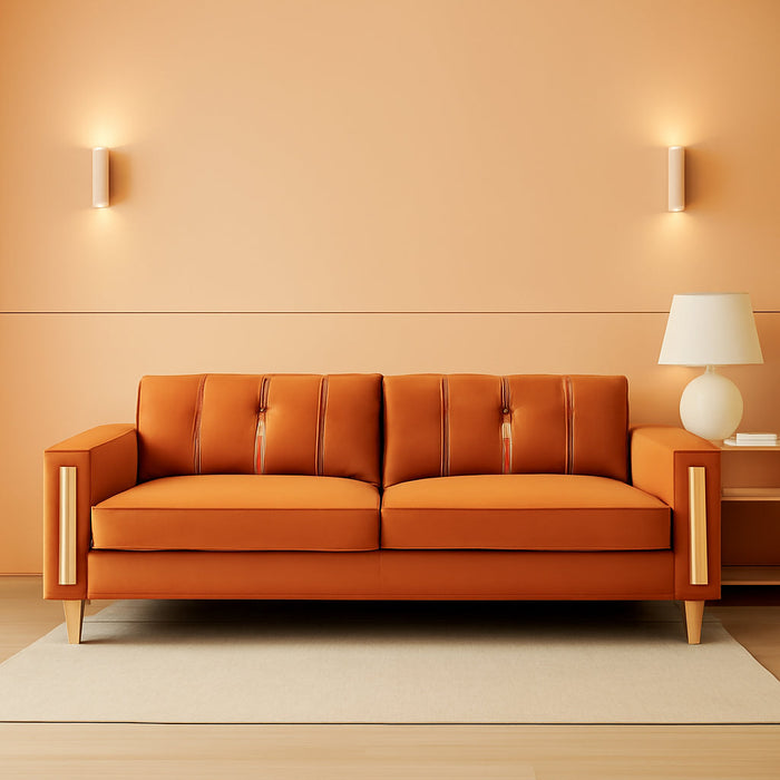 2-Piece Loveseat Couch Set for Living Room, 86" Orange Velvet Sofa Couch with 4 Pillows & Gold Metal Legs, Modern Upholstered Sofa Set Love Seat Sectional Couches for Apartment Home Office