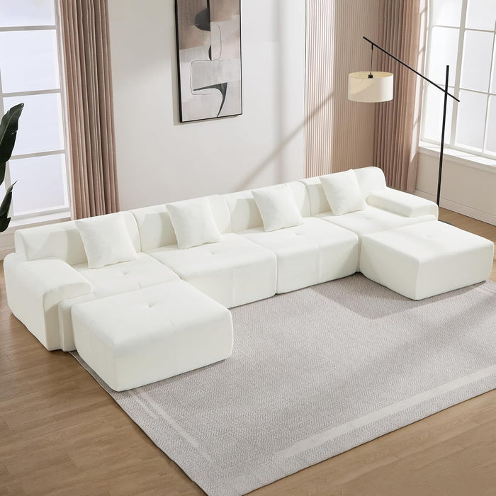 160 Inch White Corduroy Modular Sectional Sofa Set