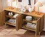 65-Inch Handcrafted Patchwork Decorative Buffet Cabinet with Pop-Up Design Doors,Full Unit Modern Modern Farmhouse Accent Credenza for Coffee Bar, Kitchen, and Living Room, Natural Oak