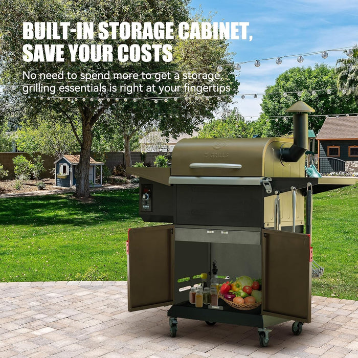 8-In-1 Outdoor BBQ Grill with PID 3.0 Controller, Wood Pellet Smoker, Auto Temperature Control, Huge Storage Cabinet Side Shelf with Tool Hooks, 572 Sq in Cooking Area for Camping Party