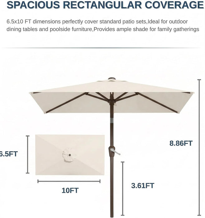 6.5X10Ft Patio Umbrella,Outdoor Umbrella with Push Button Tilt and Crank,8 Sturdy Ribs, UV Protection & Waterproof Market Umbrella for Pool,Backyard,Beach,Deck
